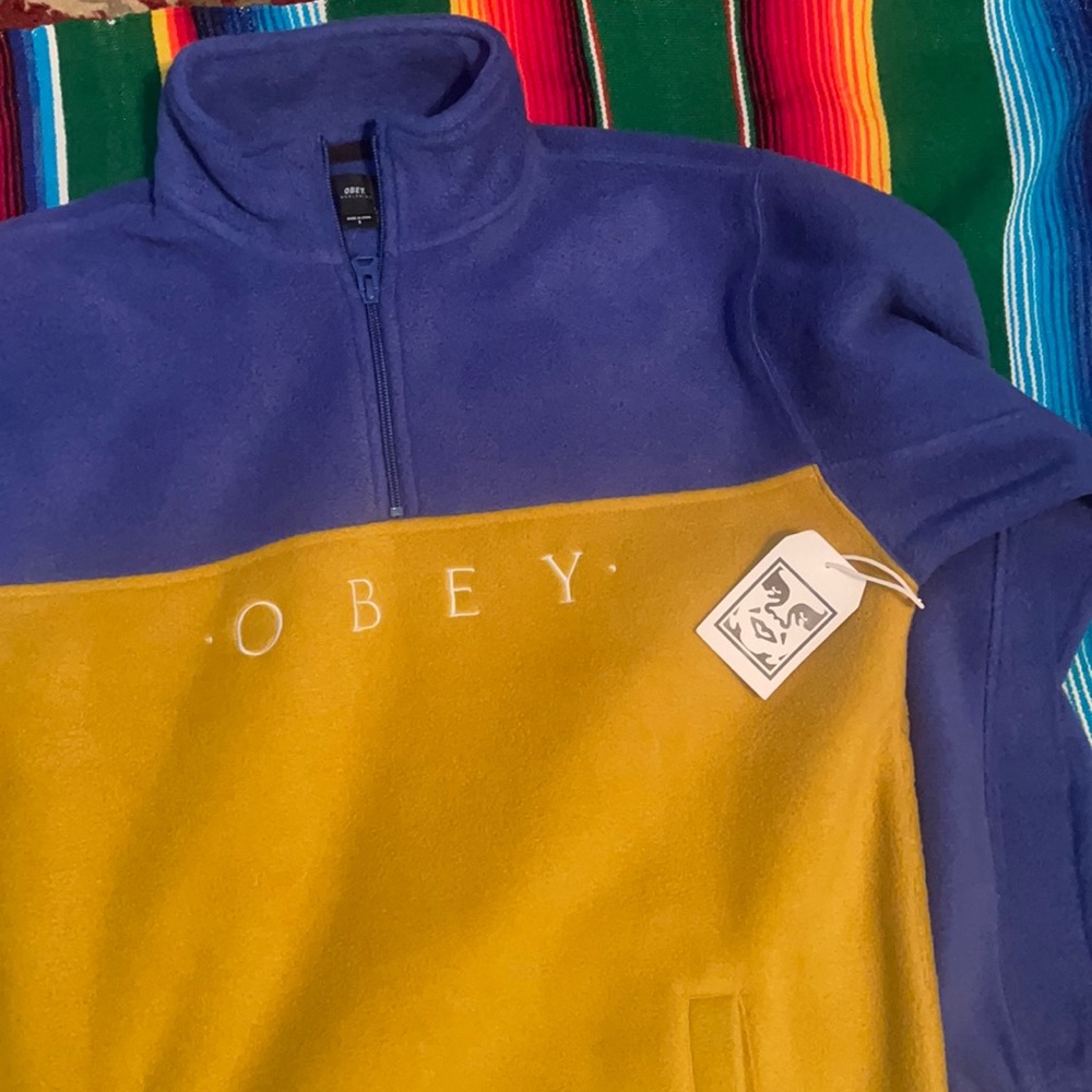 Mens Small Obey Fleece Quarter Zip Pullover